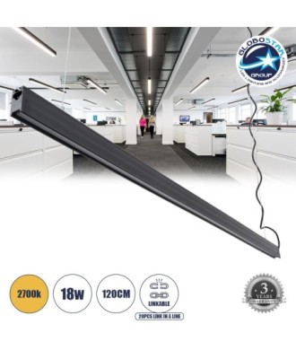 GloboStar® MARKET 61022-P Γραμμικό Κρεμαστό Φωτιστικό Linear LED 18W 2170lm 60° AC 220-240V Μ120 x Π2 x Υ4cm Θερμό Λευκό 2700K - Μαύρο - 3 Years Warranty